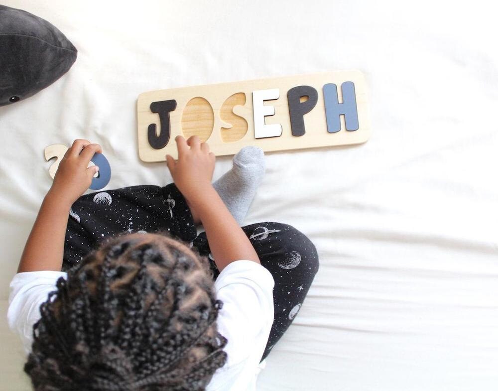 Personalized wooden name puzzle from Bloom Owl