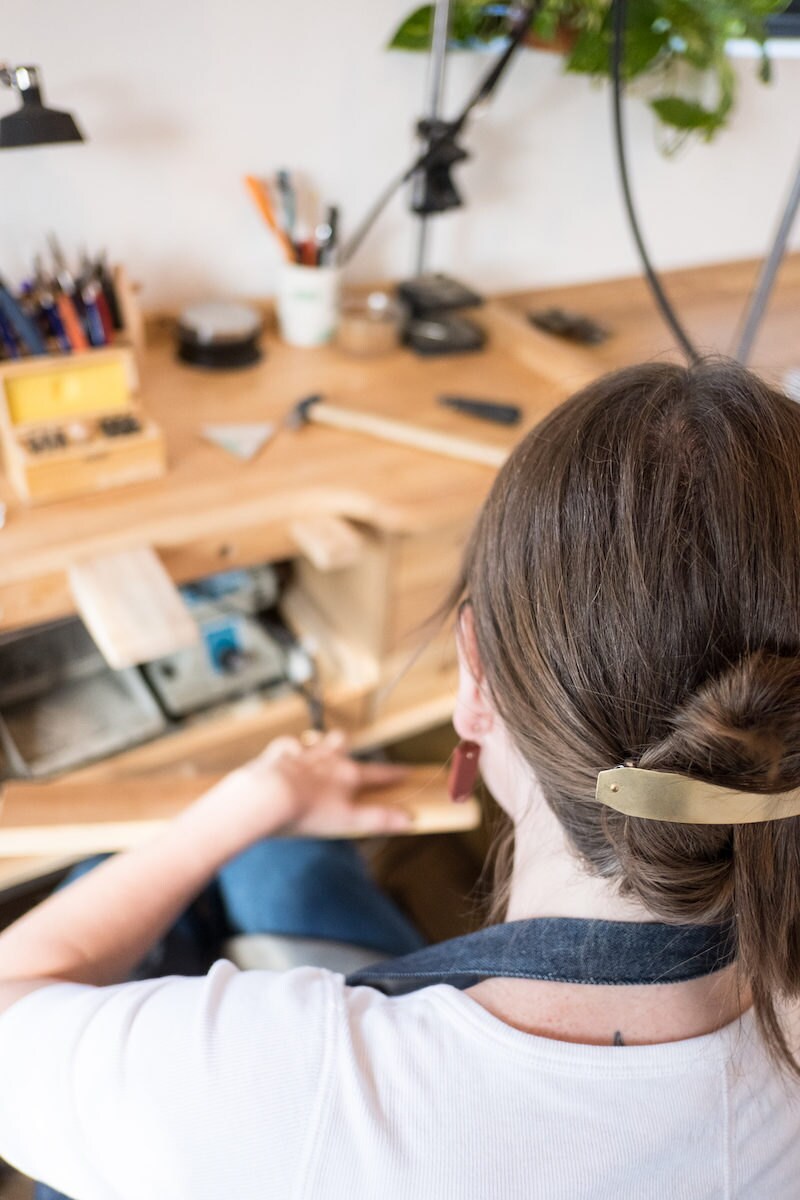 Sarah at work in her studio