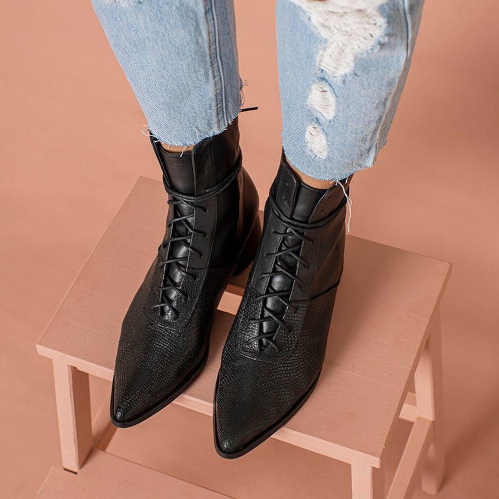 Textured lace-up leather boots from Katz and Birds