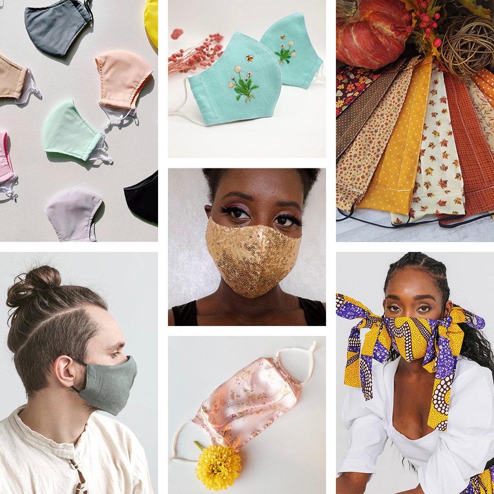 A collage of face masks of all different styles available on Etsy.