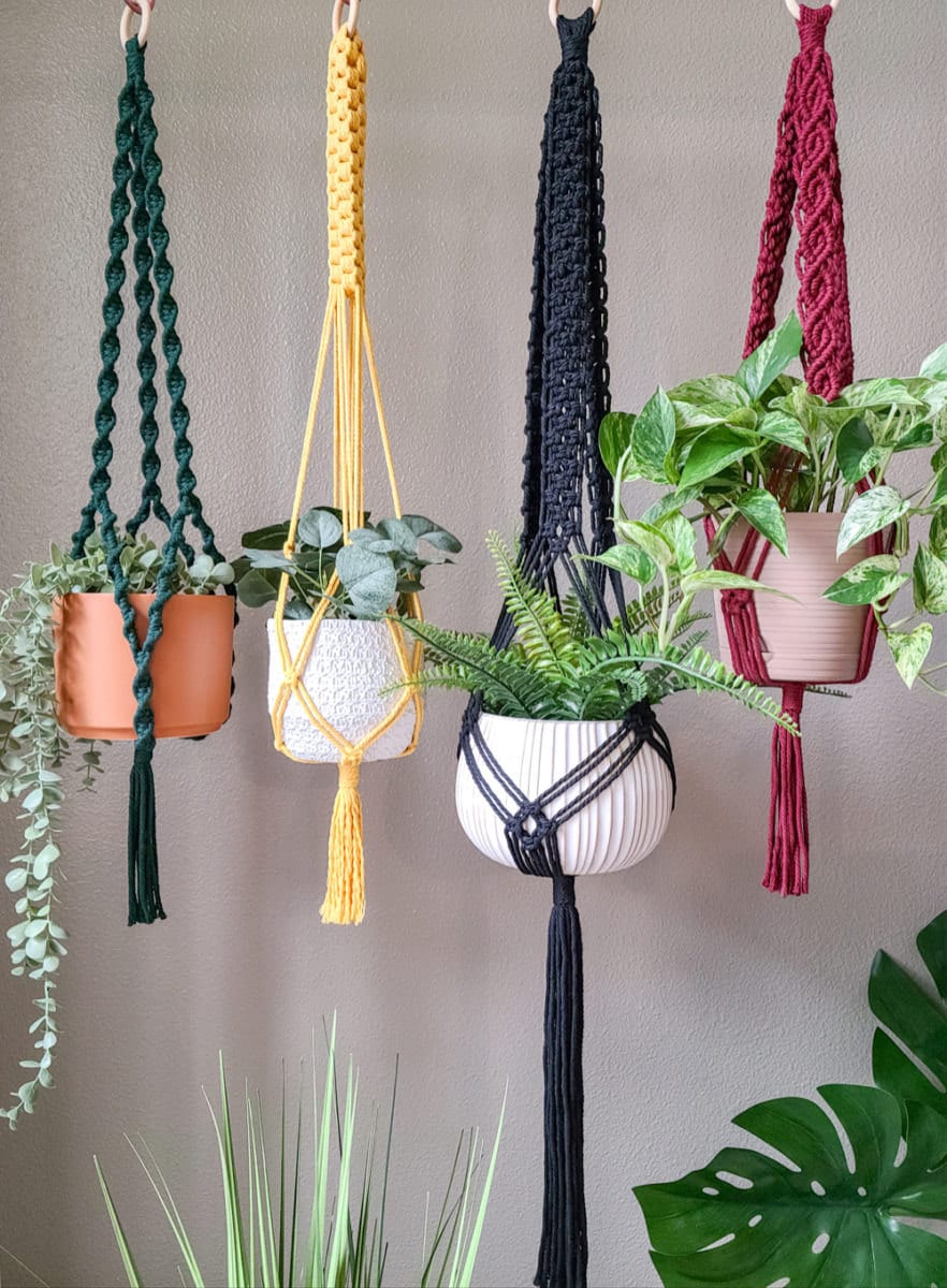 Bold-colored macrame plant hangers from Sweet Home Alberti.