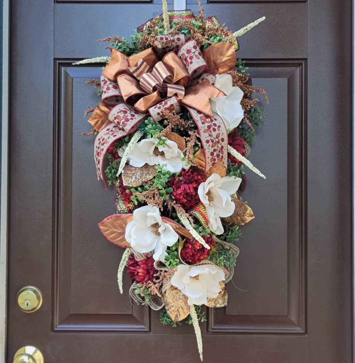 fall wreath idea with Magnolia autumn front door swag