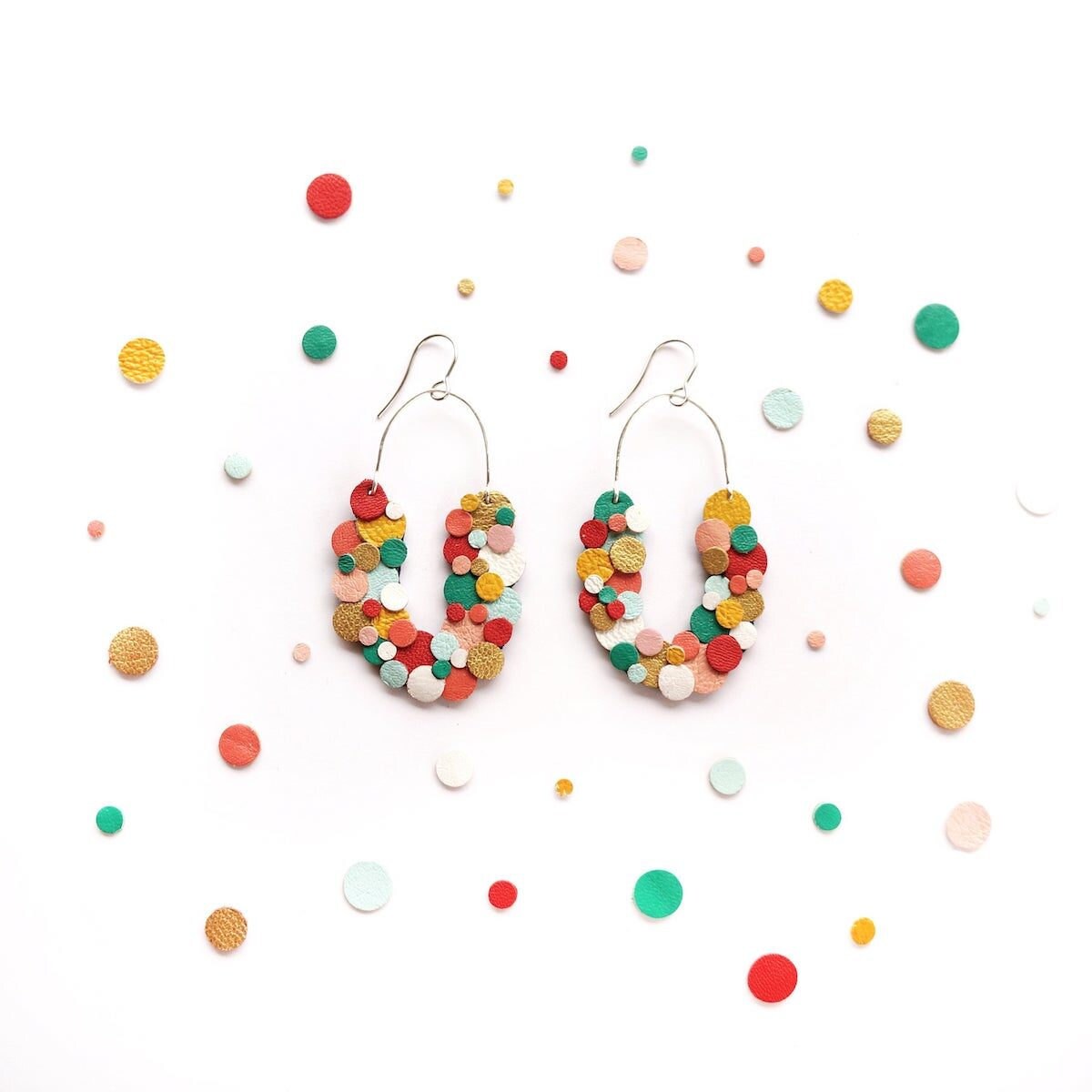 Upcycled rainbow leather earrings from Scandinazn