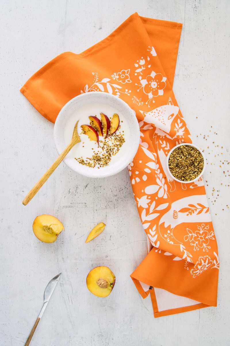 An orange woodland fox tea towel from Softer and Wild