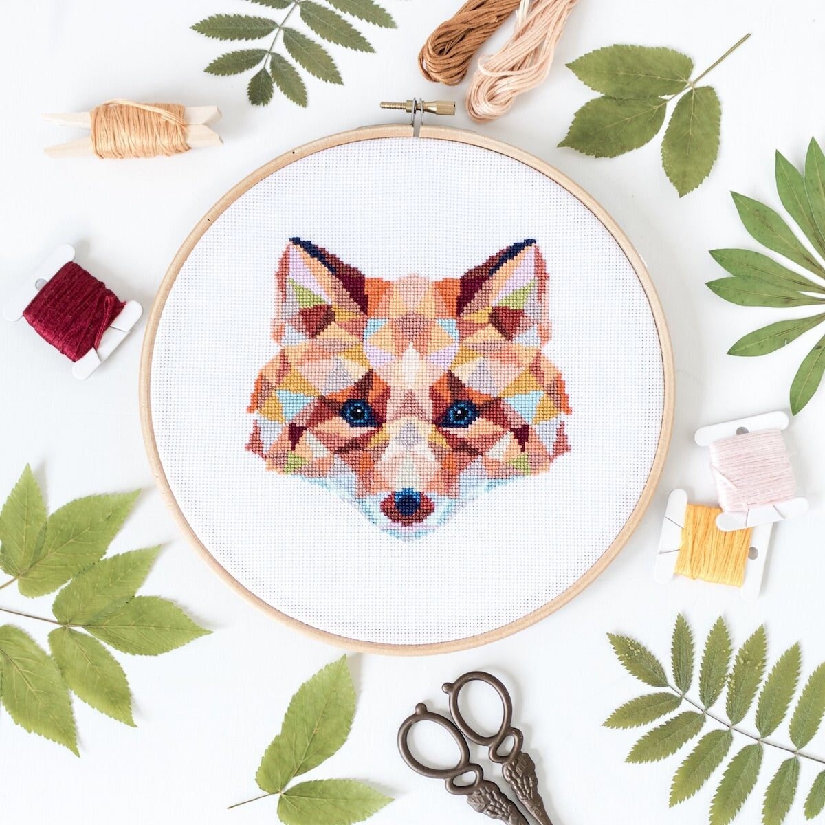 Geometric Fox Etsy cross stitch kit from Velvet Pony