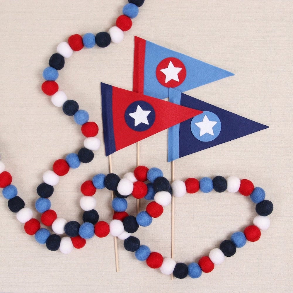Patriotic pennant and pompoms from Etsy