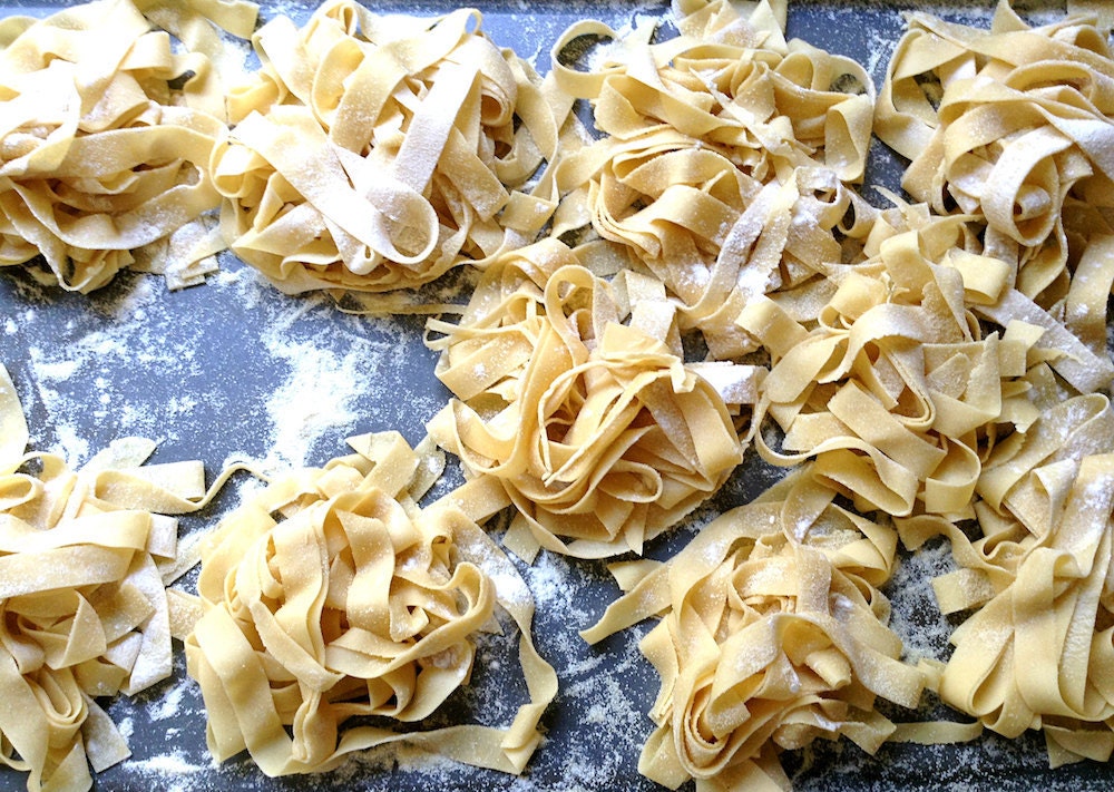 A batch of fresh fettuccine made from scratch