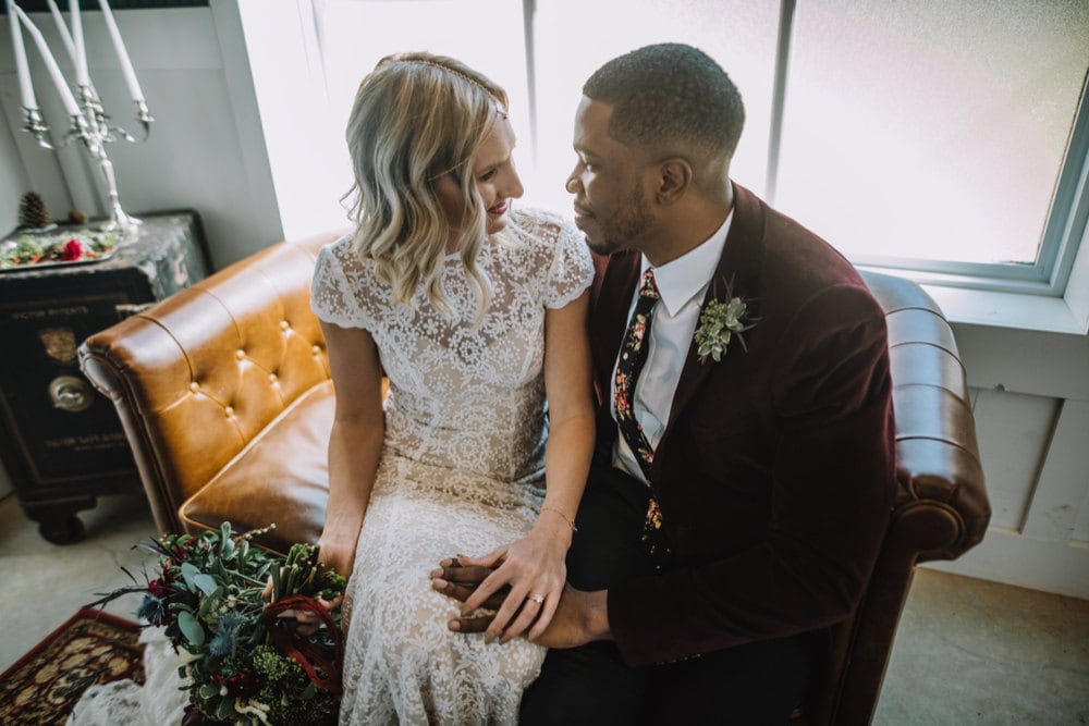 Emily and Terrell enjoy a private moment together away from guests