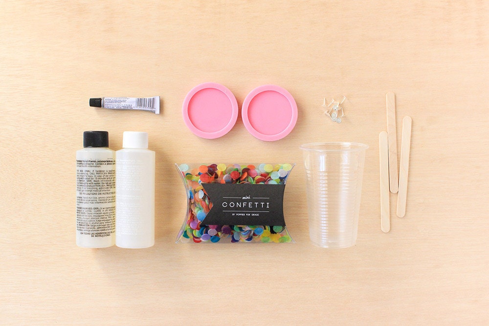 Supplies needed for DIY confetti earrings project on Etsy