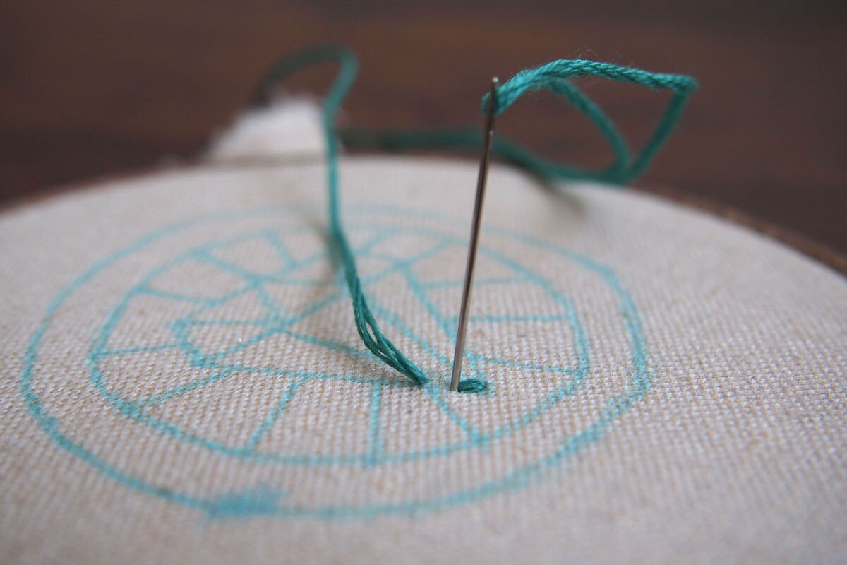 Embroidery hoop in progress