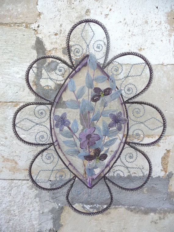 Antique French beaded funerary wreath.