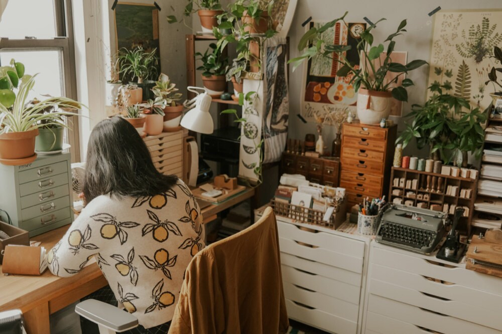 Justine at work in her New York studio