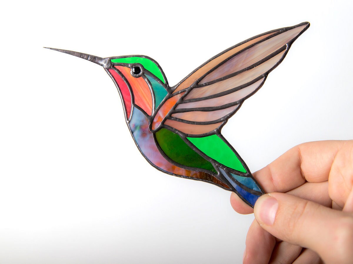 Colorful stained-glass hummingbird from GlassArtStories