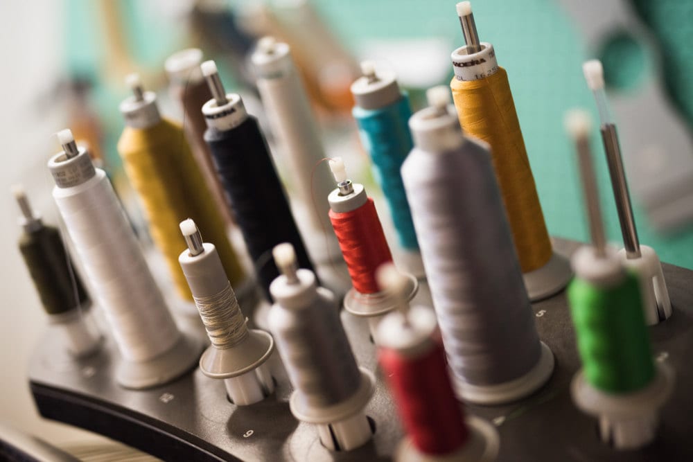 Embroidery threads in a range of colors.