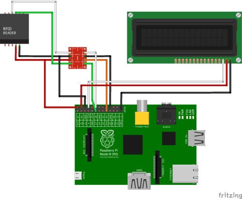 RFID, Line Converter, LCD, and Raspberry Pi wiring