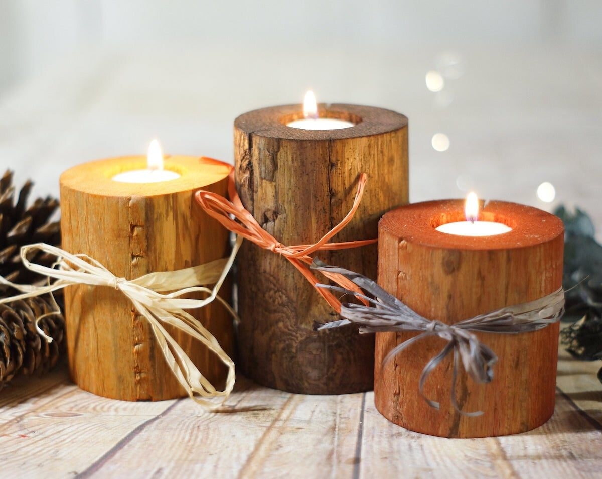Trio of log candles from GFT Woodcraft