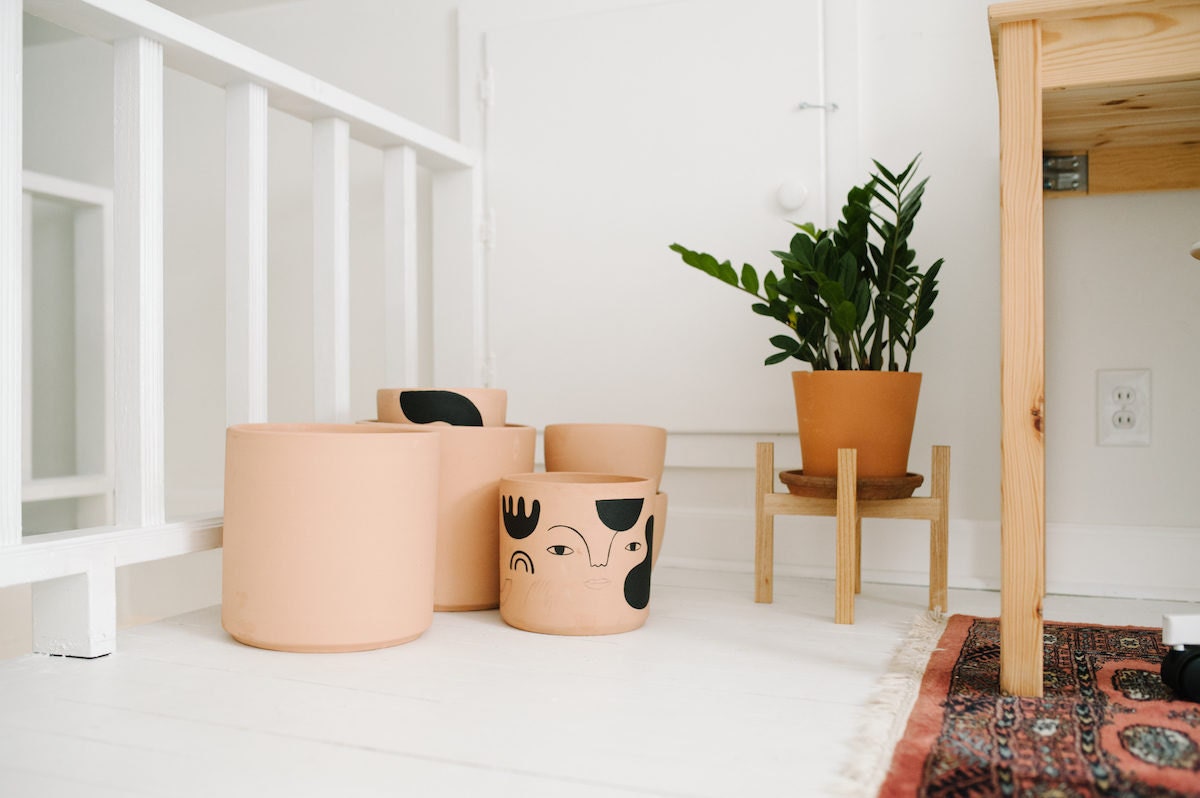 Planters adorned with Jordan's illustrations