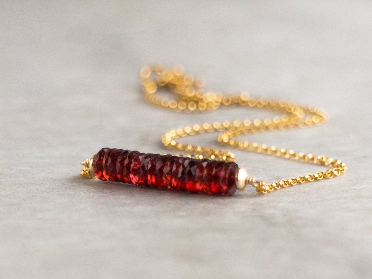 Garnet bar necklace from Abiza Jewelry