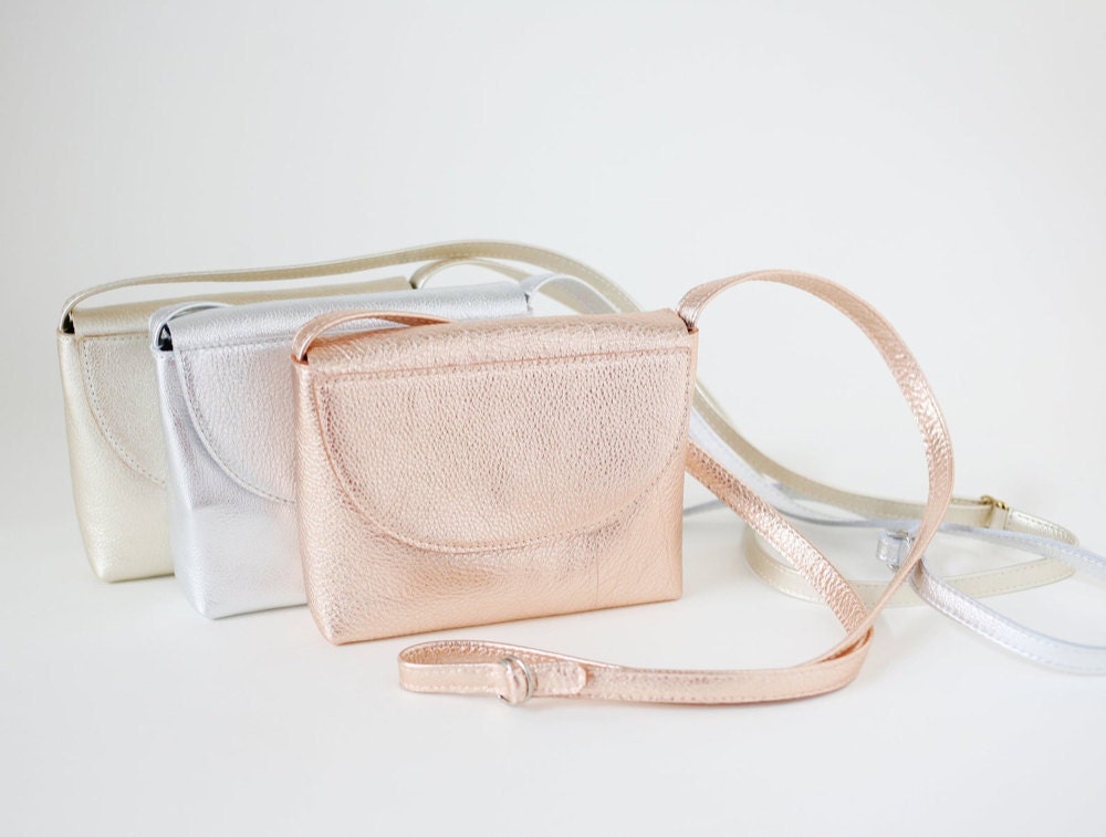Small leather satchels from Alex Bender in a range of metallic hues