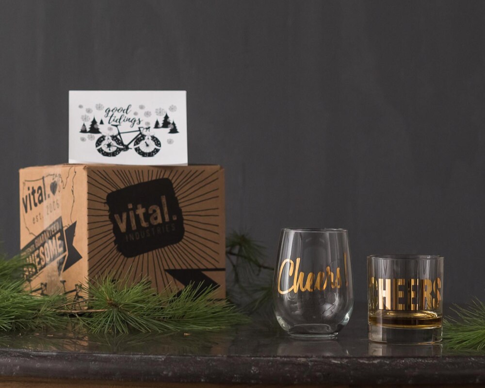 A his and hers "Cheers" glasses gift set from Vital Industries.