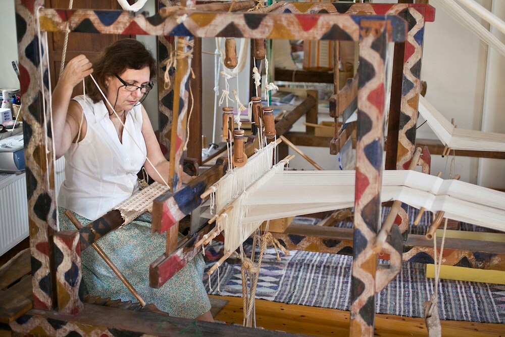 Weaver Julia Astreou in her studio