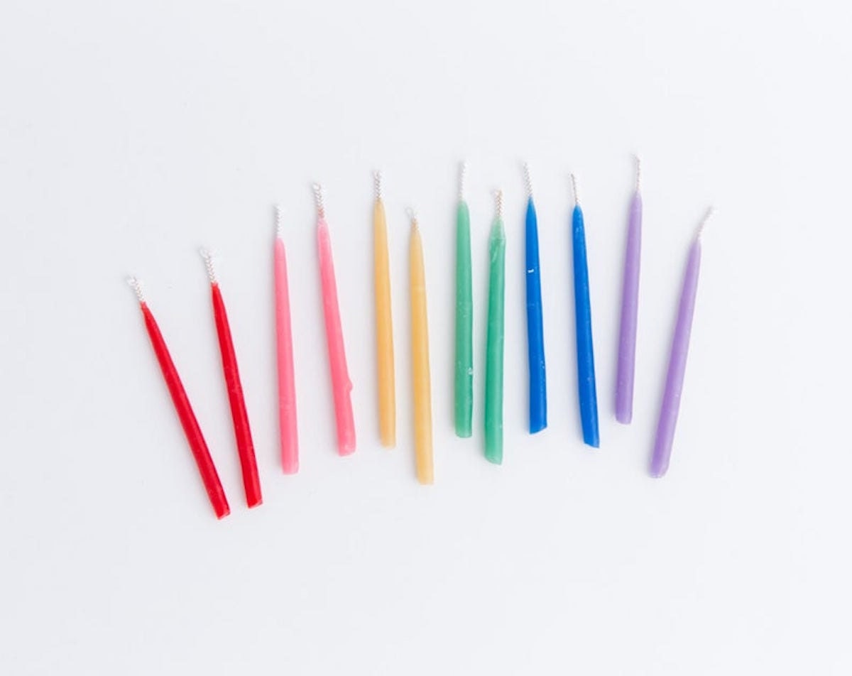 Short rainbow birthday candles from Knot and Bow on Etsy