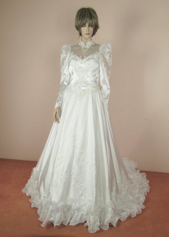 Lace Wedding Dress 80s Vintage Gown