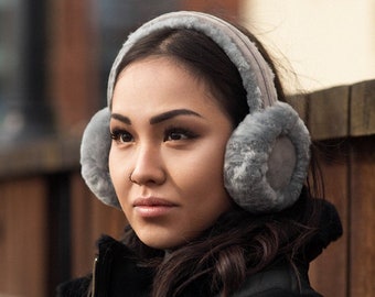 Grey sheepskin ear muffs