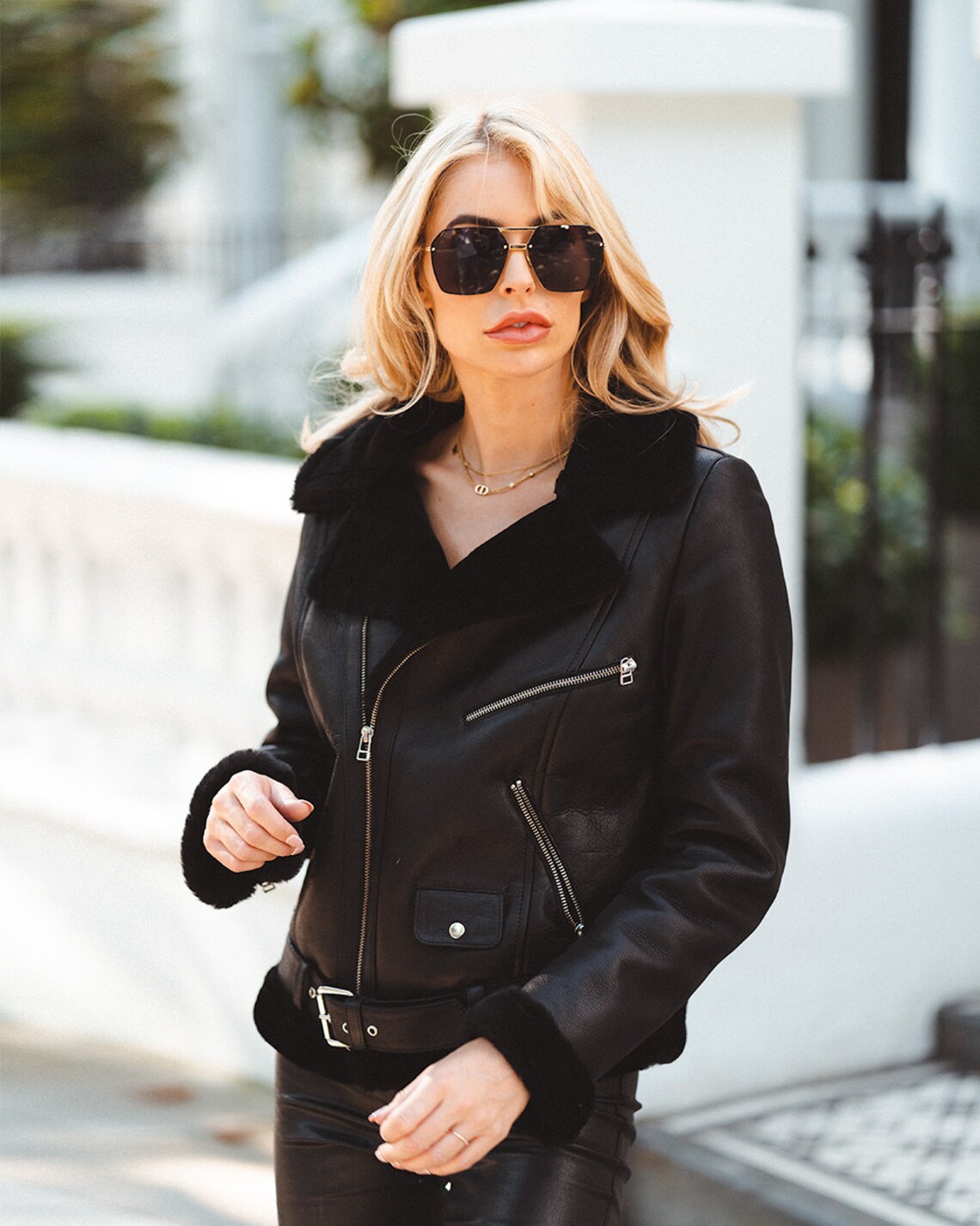 Womens Black Aviator Shearling Jacket Etsy