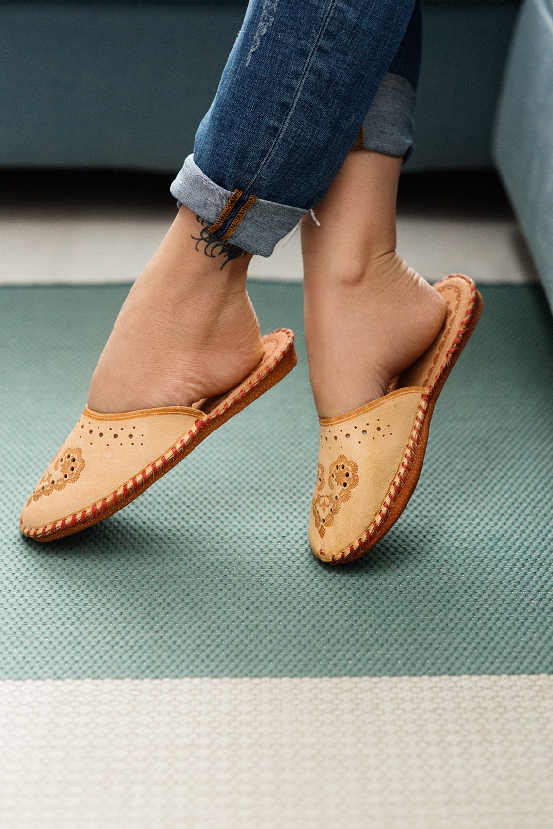 Ladies Leather Closed Toe Boho slippers | Etsy