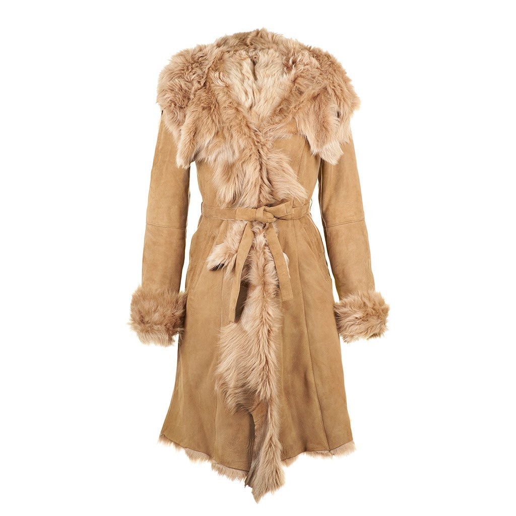 ムートン・ファーコート BLANCHA TOSCANA COAT IN SHEARLING Fibflx Women's Mid-length Collarless Toscana Shearling