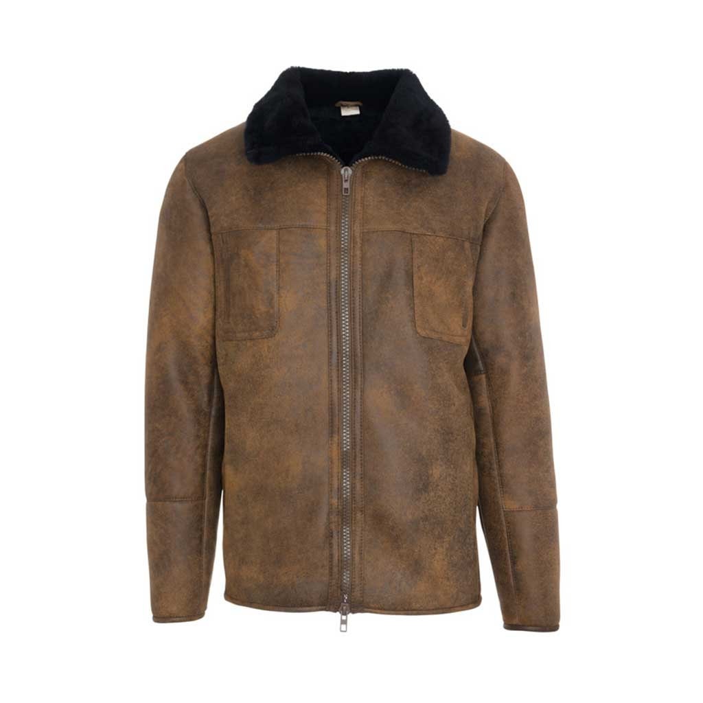 Image of Men's Chestnut Black Collar Aviator Sheepskin Coat