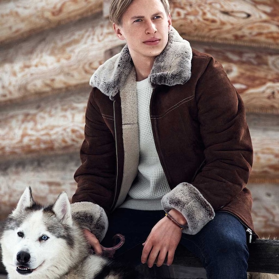 Men's Brown Aviator Sheepskin Coat - Etsy