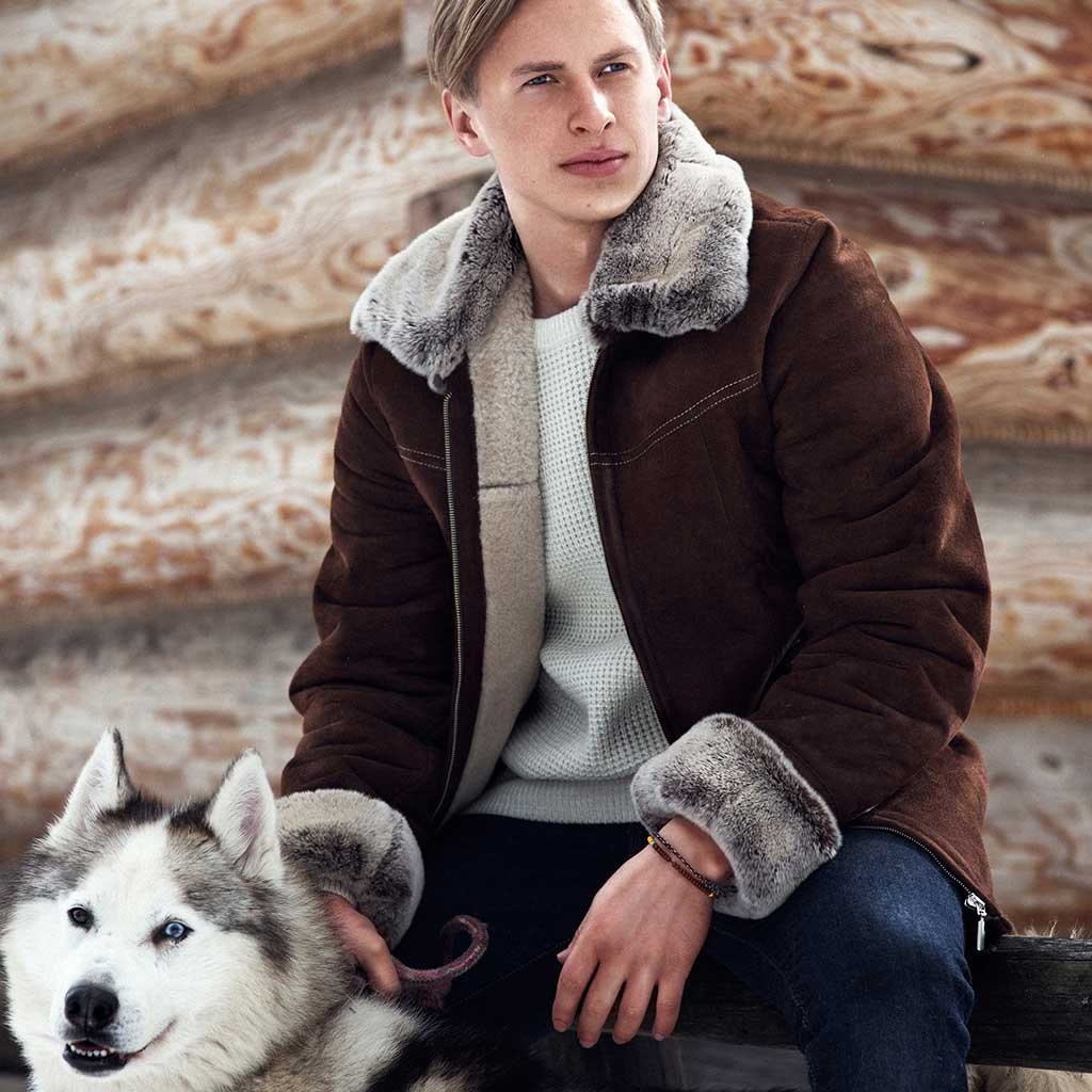 Image of Men's Brown Aviator Sheepskin Coat