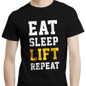 Essen Sie schlafen heben wiederholen heben Gym Training Geschenk Geburtstag t-Shirt Tshirt T-Shirt
