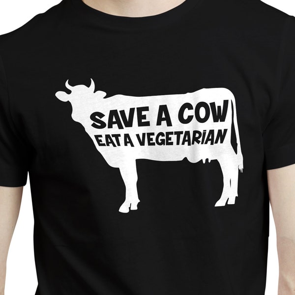 Meat Lover Gift T-shirt, Save A Cow Eat A Vegetarian Funny Design, BBQ Present Idea for Men, Barbecue Gift Idea for Father or Boyfriend