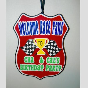 Road sign. Race car Birthday.