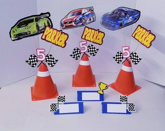 Centerpiece Race car themed. Complete with plastic cone.
