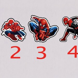 以下が含まれることがあります： 赤と青のスパイダーマンのステッカーが5種類あります。ステッカーは1から5まで番号が付けられています。