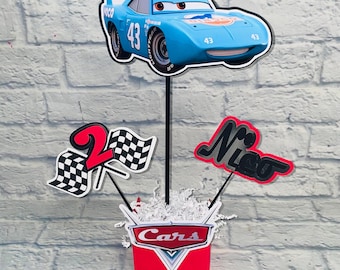 Race Car Party Centerpiece: Personalized Name, Age, and Cars Theme Decoration