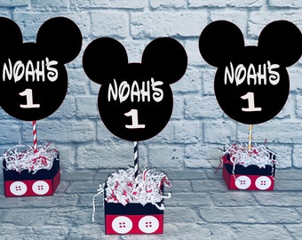 Mickey Mouse Birthday Centerpiece, Custom Name & Age