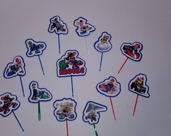 Mario Kart Cupcake Toppers, Birthday Party Decoration
