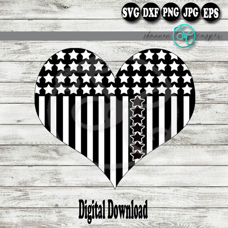 Black and White American Flag Heart SVG Dxf Png Jpg Cut File | Etsy