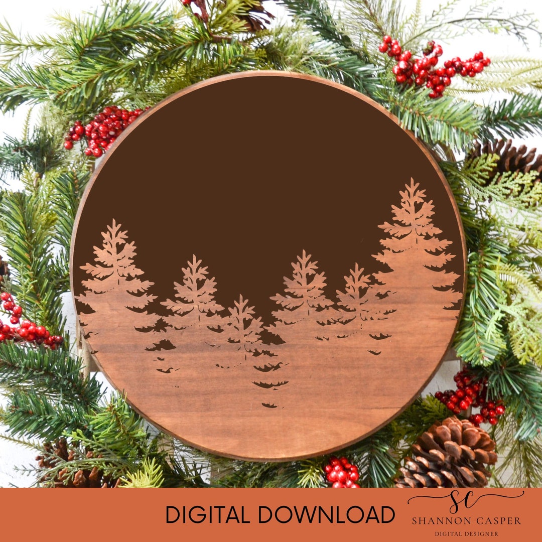 Tree Round Sign Round Sign SVG With Trees DIY Round Sign Glowforge & Vinyl Cutting ...