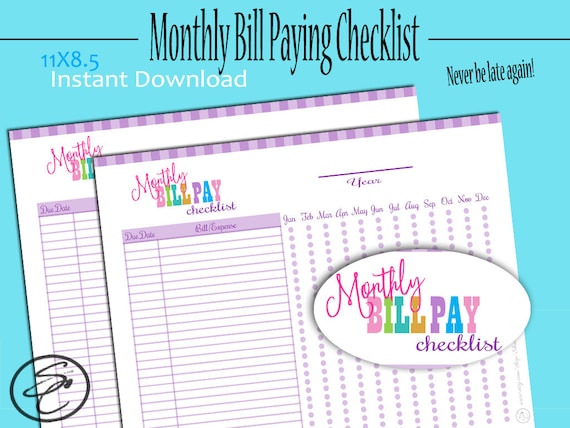 bill pay bill pay tracker bill pay checklist monthly bill etsy