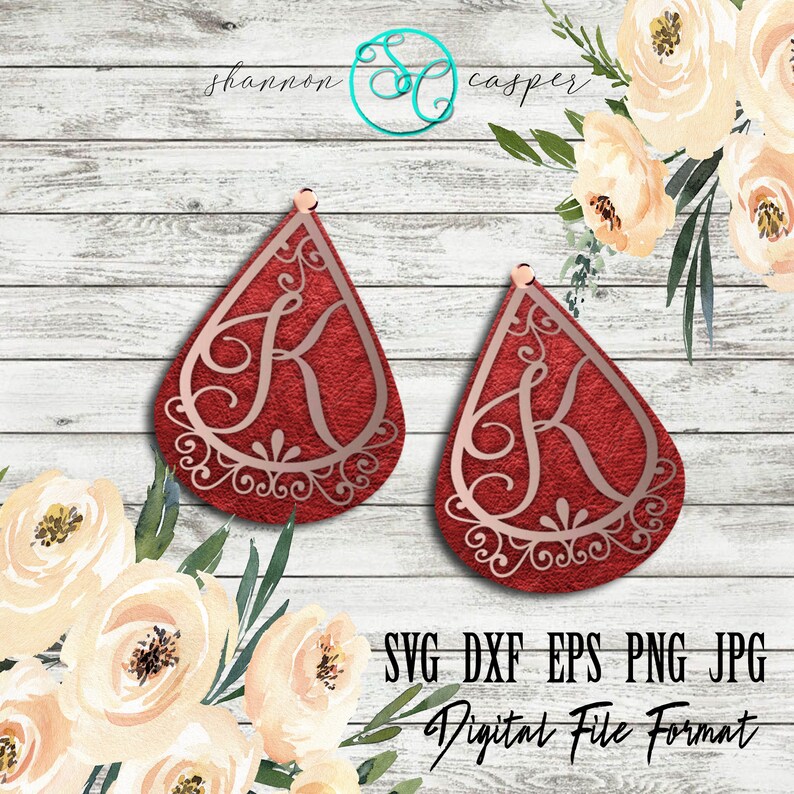 Download Dainty Scroll Initial Earring SVG Template Bundle of 27 | Etsy