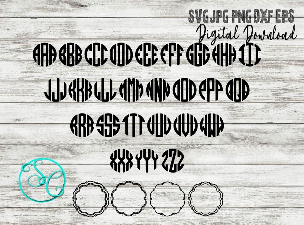 Monogram Svg Font Files Monogram Fonts Svg Fonts Circle Etsy