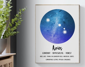 Aries Birthday Gift, Zodiac Poster, Aries Constellation Print, Astronomy Art, Astrology Gifts, Space Art, Zodiac Gift Wall Art