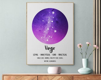 Virgo Birthday Gift, Zodiac Poster, Galaxy Art Print, Horoscope Poster, Virgo Constellation Print, Space Art, Zodiac Gift Wall Art