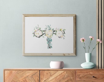 Uterus Medical Wall Art, Floral Doctor Gift, Woman Anatomy Print, Gynecologist Gift, Watercolor Poster, Nurse Wall Decor, Womb Art